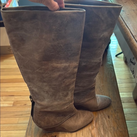 Women's Brownish gray Leather Knee-High Boots - Picture 1 of 6